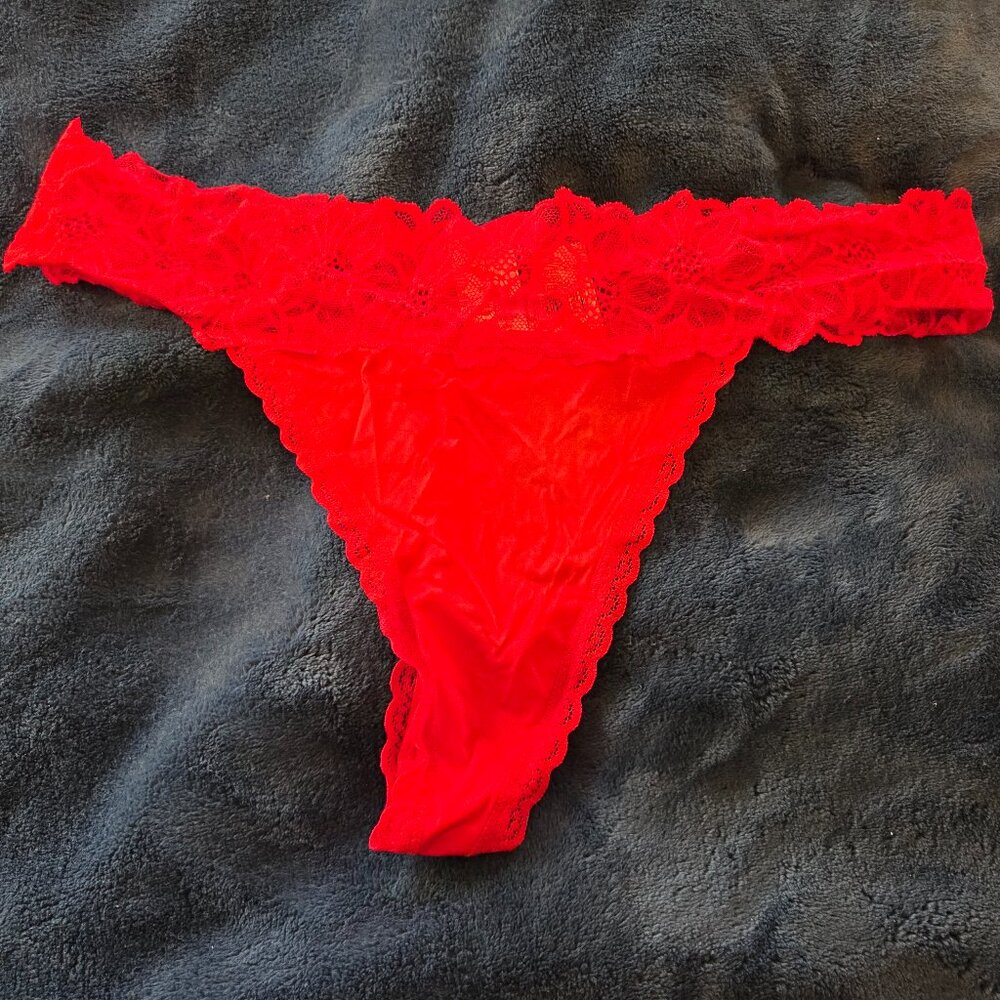 Aerie sexy red lace waist thong panties size L